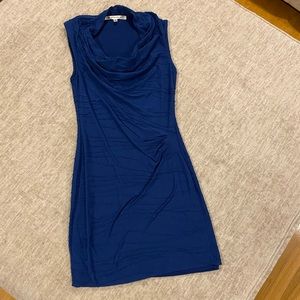 Blue cowl neck midi dress